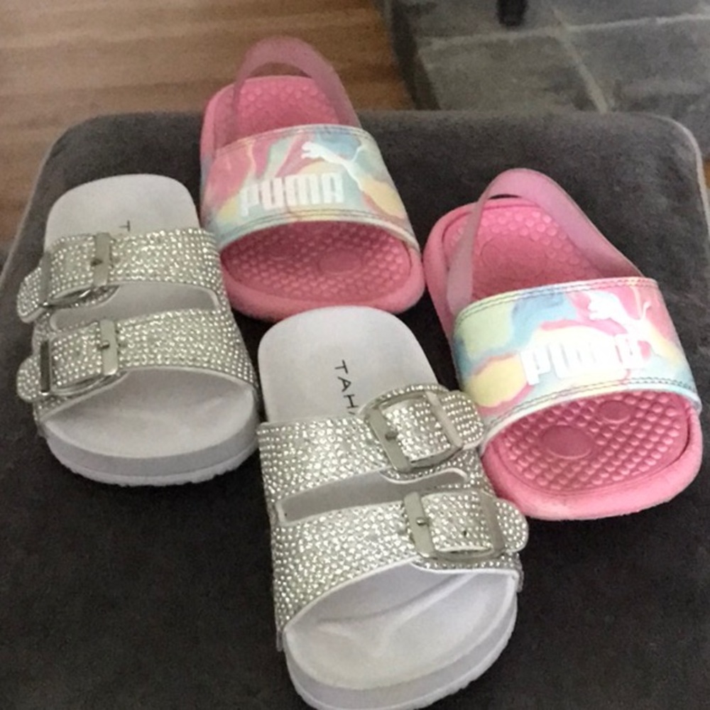 PUMA & TAHARI SANDALS TODDLER SIZE 7 PUMA PINK TIE DYE TAHARI SILVER RHINESTONES